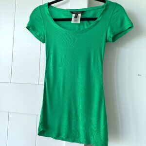 BCBGMAXAZRIA Green Ribbed Fitted Tee Dress (XXS)